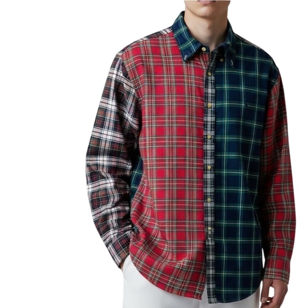 Ralph Lauren Patchwork Plaid Flannel Button Down Shirt Mens XL Multi Colo Tartan